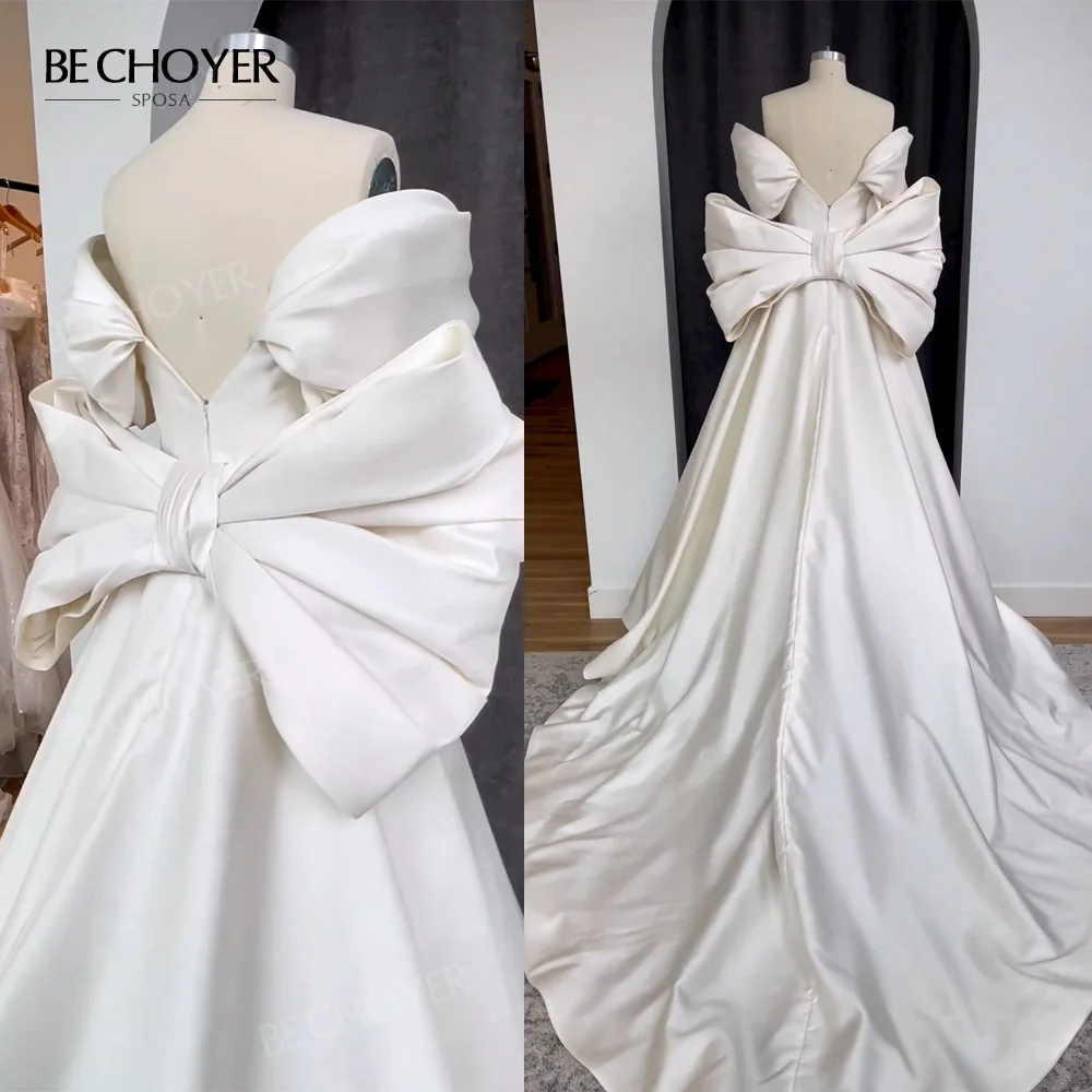 Chic A-line Sweetheart White Wedding Dresses With Big Bow Satin Bridal –  selinadress