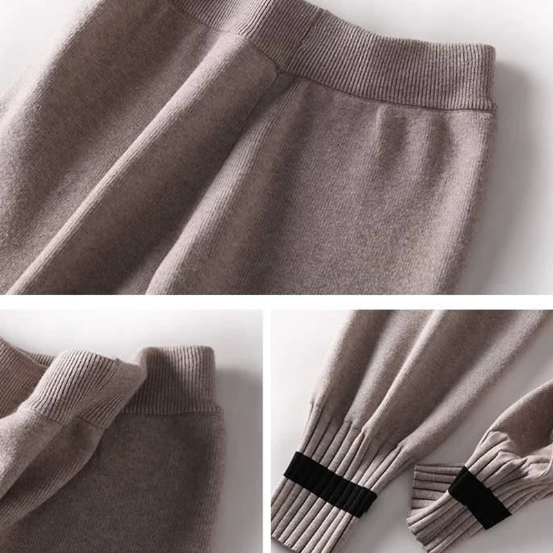 Knitted Pants Women Autumn Winter High Waist Casual Harem Trousers 2023 Korean Fashion Patchwork Stretch Baggy Pantalones S-2xl