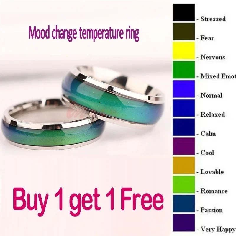 2 Pcs Fashion Personality Creative Heart Emotional Temperature Change Ring Ring High Jewelry Emotional Emotion Ring 1