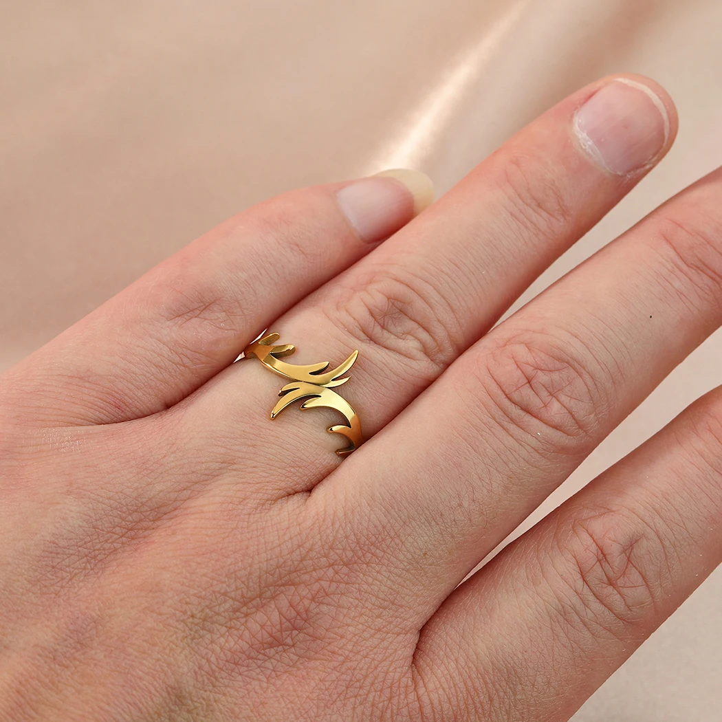 Anillo Geométrico de Flor y Hoja Vintage (Acero Inoxidable Dorado) S4f1e73c323db485495410f160b59d338I