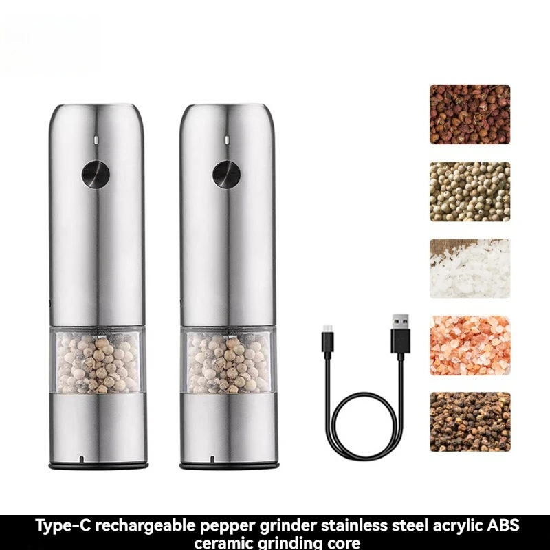 USB Rechargeable Electric Salt and Pepper Grinder Adjustable Coarseness Large Capacity Auto Spices Grinders Kitchen Cooking Tool