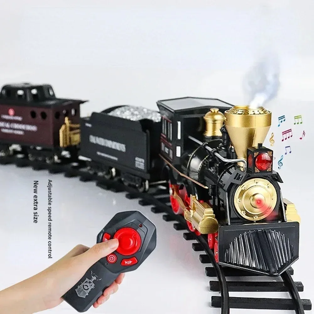 Simulation Retro Steam Train Remote Control Electric Stepless Speed Add Water and Smoke Train Children's Toys Gift