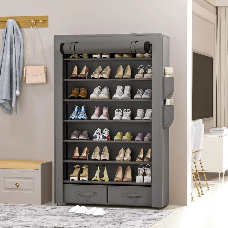 Shoe Rack Storage Cabinet 32 Pairs Organizer Shelf Tall for Shoes Large Free Standing Racks Vertical Shoe