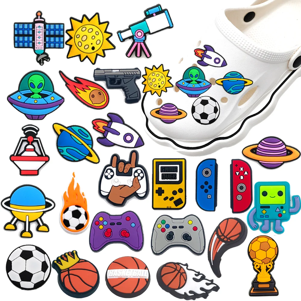 

1Pcs Gamepad Gun Rubik's Cube Shoe Charms Rocket Garden Shoe Accessories PVC Sandals Decorations Buckle Boy Favorite Gifts