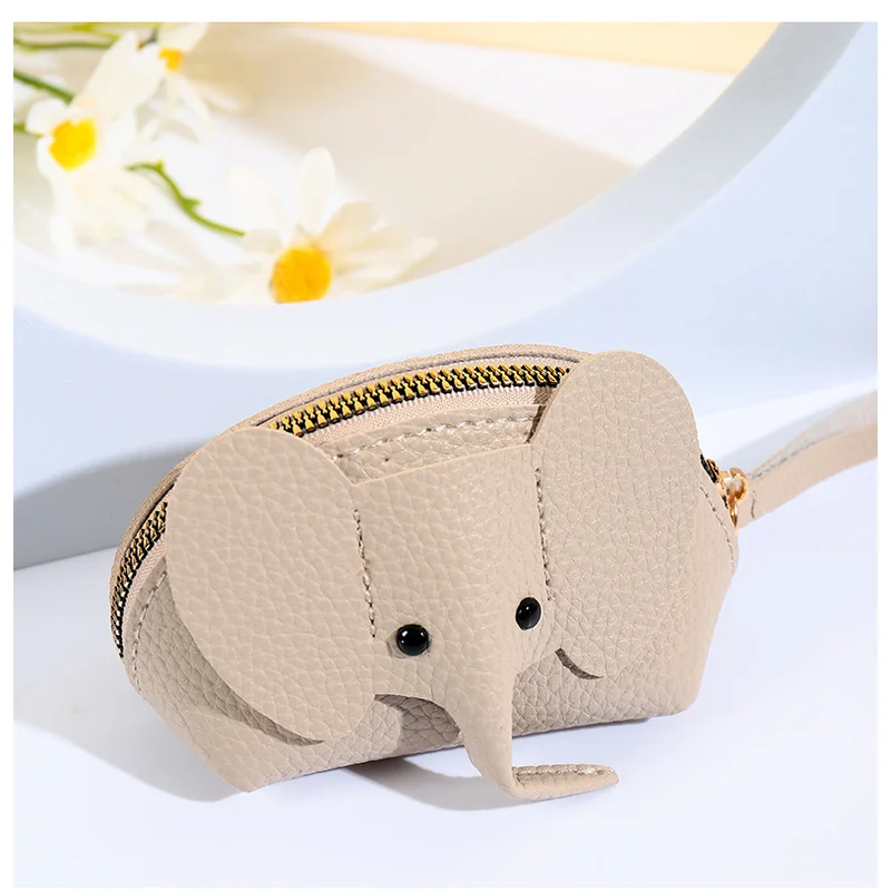 Bag pendant, female key, creative card bag, personalized elephant zipper, small wallet, solid color, multiple card slots, ID car 6