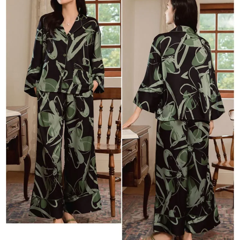 Premium Women's Ice Silk Pajama Set Lightweight Long Sleeve Loungewear Fashionable Silk Design Luxurious Comfort for Homewear - Image 6