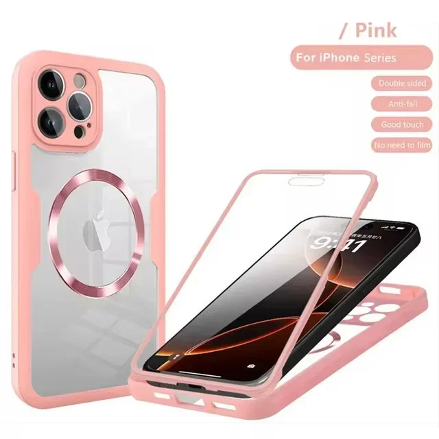 Magnetic 360° Full-Body Clear Protective Case with Silicone Bumper and Shockproof Design