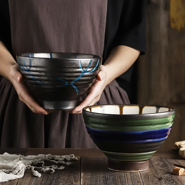 Cuenco de cerámica de estilo japonés para arroz, Bol de Ramen, ensalada,  fideos, sopa, plato de carne para restaurante, vajilla de cocina,  decoración del hogar - AliExpress