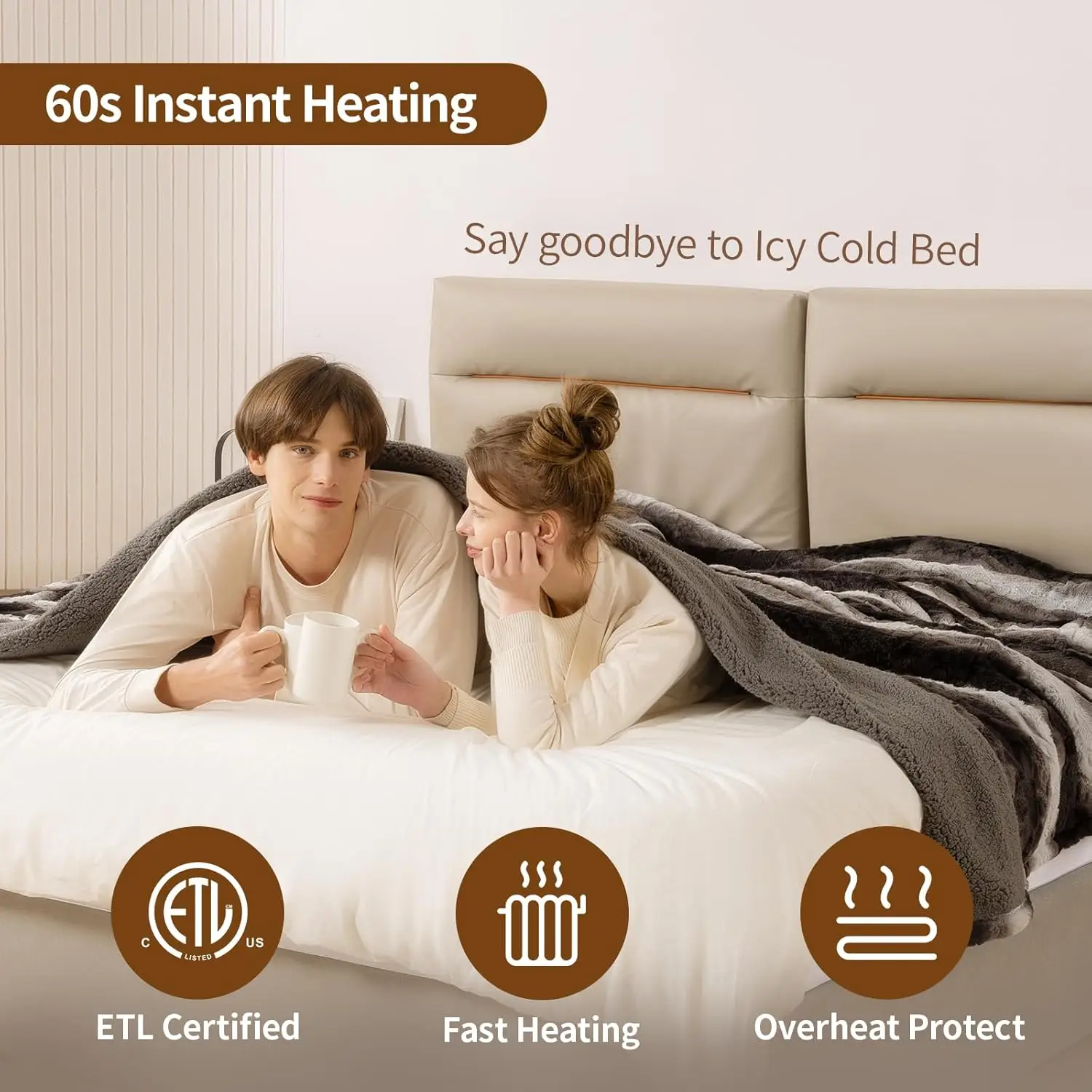 Electric Blanket Full Size 77" x 84", 10 Heat Settings Heated Blanket, 1-12 Hour Auto Shut-Off, Faux Fur & Sherpa