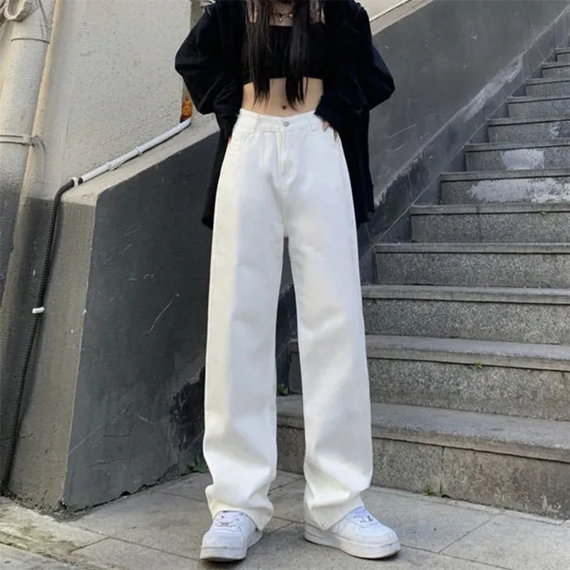

Zoki High Waist Baggy Wide Leg Solid Color Jeans Femme Summer New Fashion Y2K Casual Vintage Streetwear Straight Denim Trouser