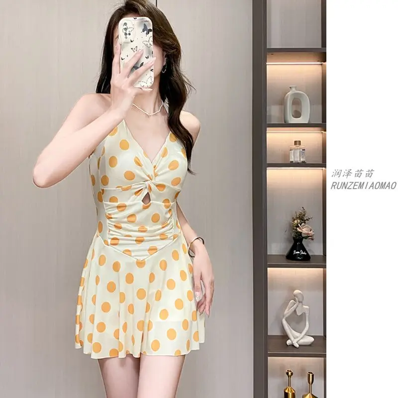 Swimsuit Cover Up Women One-piece Boxer-angle Conservative Slim Belly Covering Plus Size