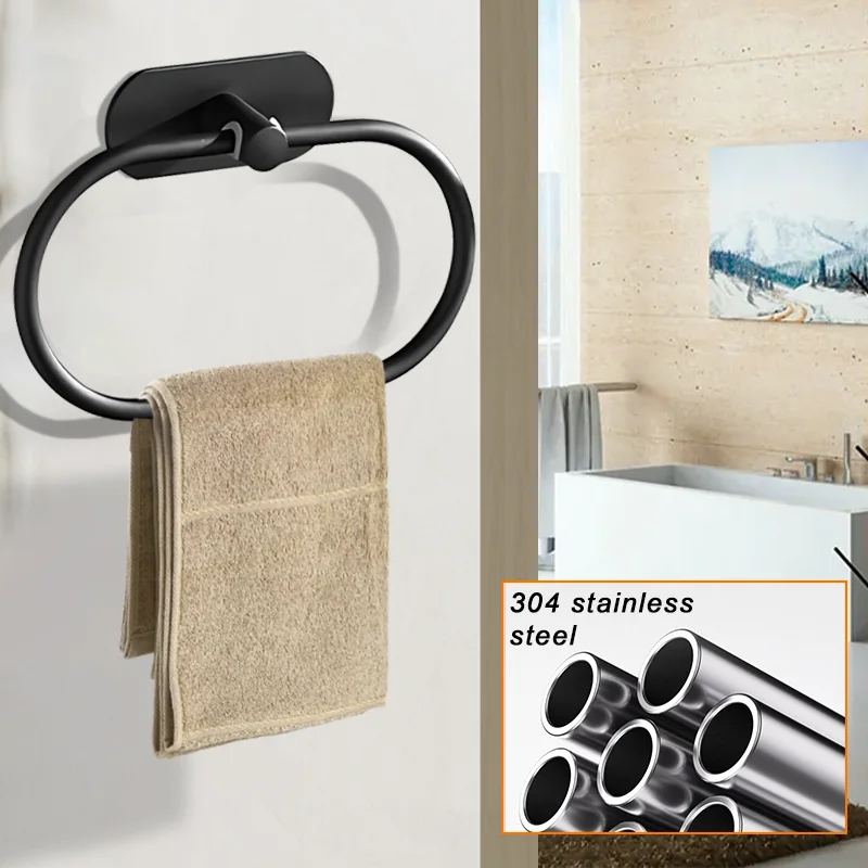 Stainless Steel Towel Holder Black Silver Toilet Roll Holder Waterproof Rust-proof Kitchen Bathroom Towels Rack Without Drilling Towel Rack