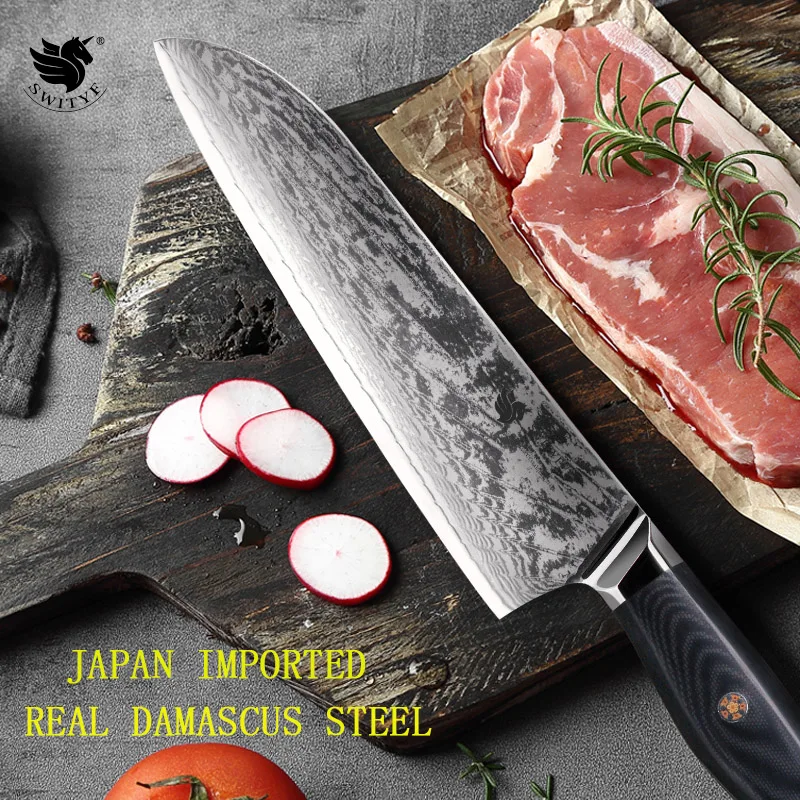 

SWITYF 7'' Santoku Knives Vegetable Meat Cutting High Quality Japanese Damascus Steel Utility Chef Slicing Knife Cooking Tools