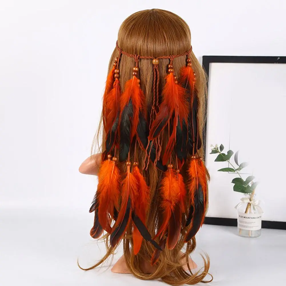 2025 New Fashion Boho Feather Headband for Women Festival Hair Accessories Peacock Feather Turban Ladies Adjust Hairband