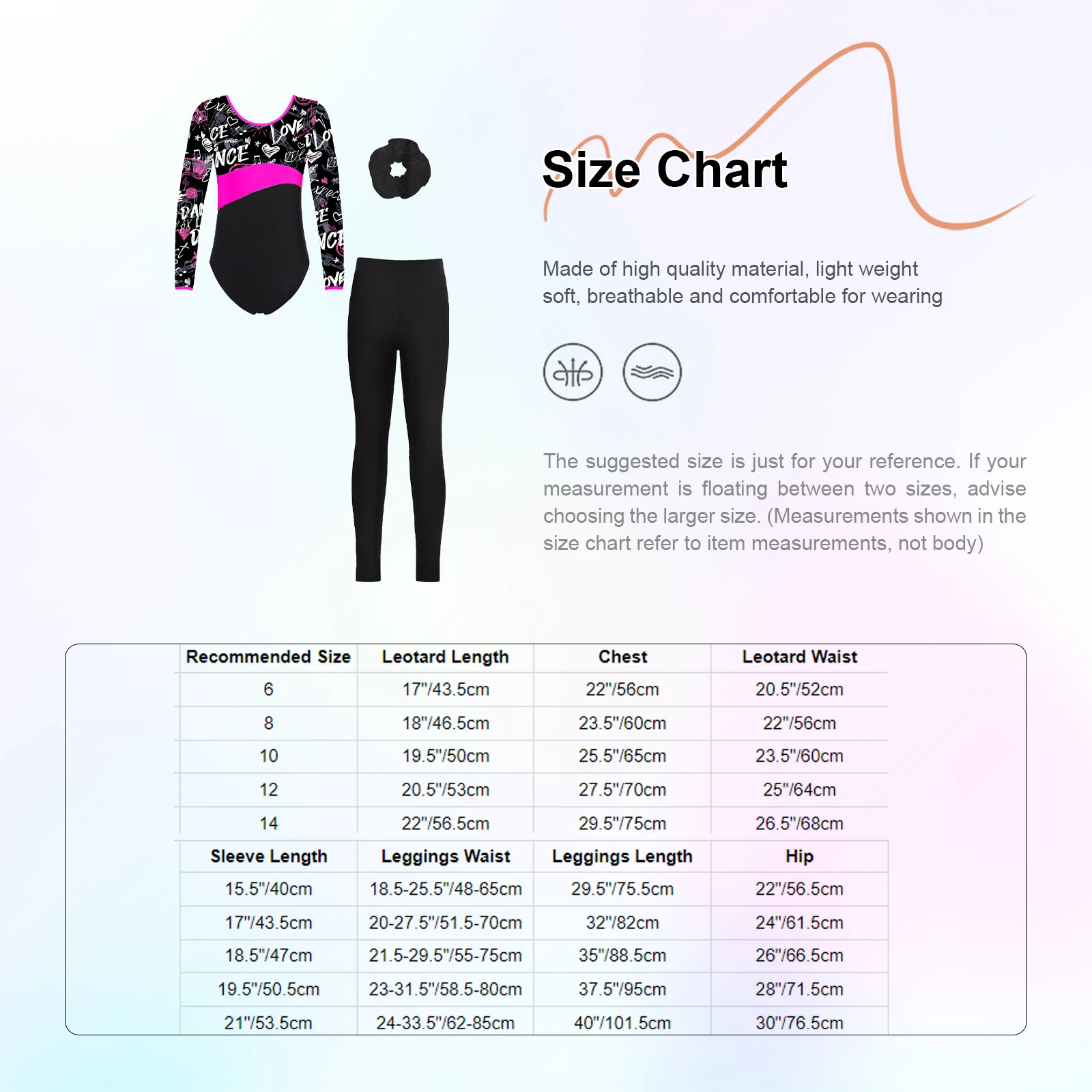 TiaoBug Kids Girls 6 to 14 Years Gymnastics Dance Set Printed Leotard with Elastic Waistband Leggings and Headband for Training