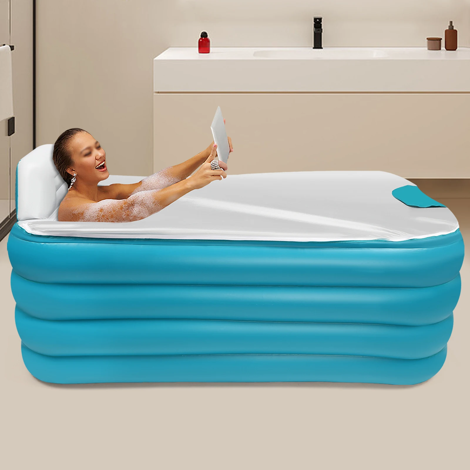 Inflatable Adult Bath Tub Free-Standing Blow Up Bathtub with Foldable Portable Feature for Adult Spa with Electric Air Pump