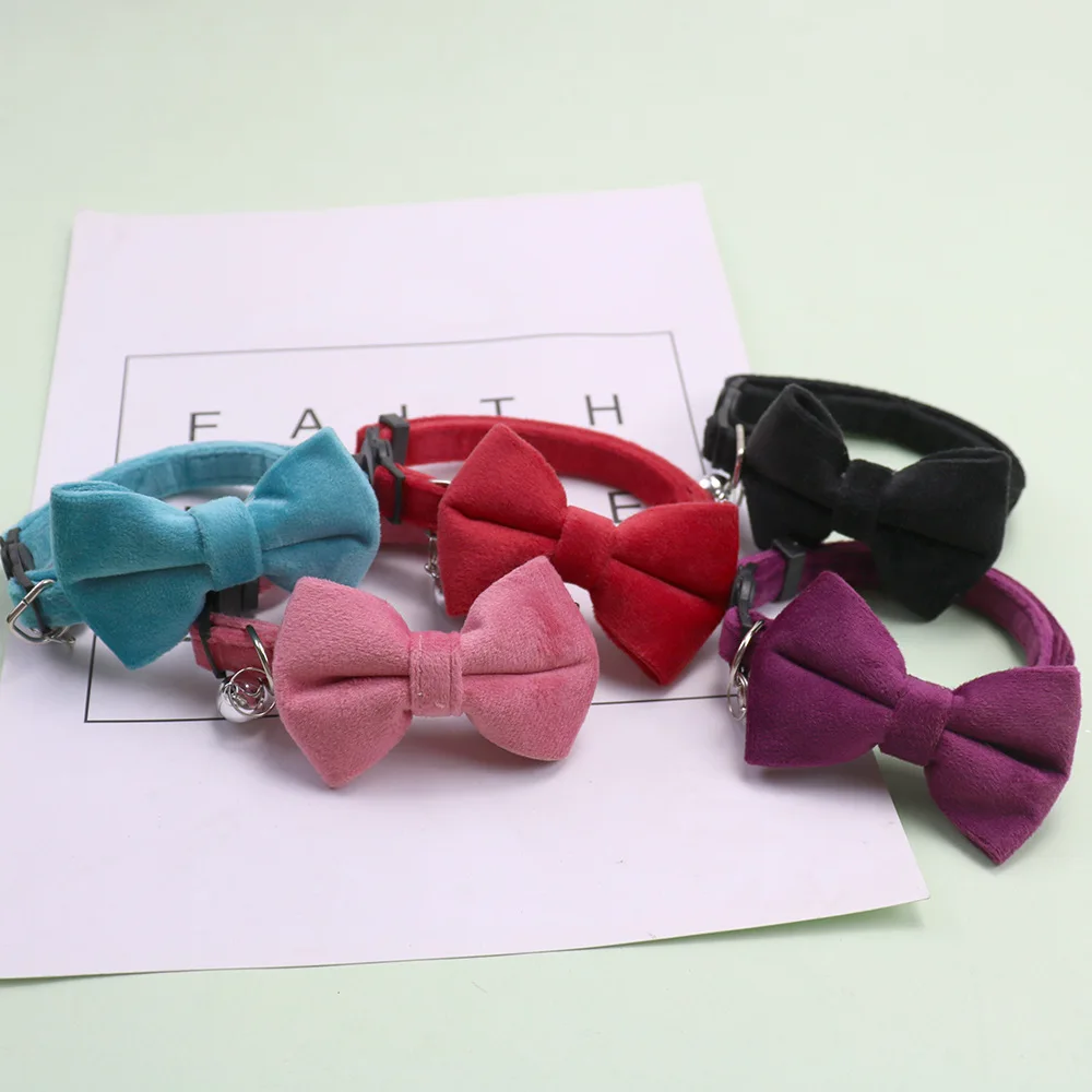 Title 14, Velvet Cat Bow Tie Solid Color Cat Collar Small...