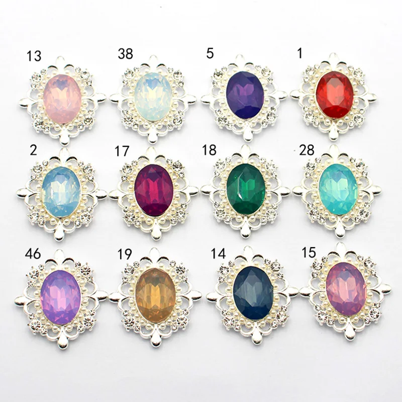 타원형 합금 진주 라인석 버튼, DIY 수제 의류, 웨딩 장식 액세서리, 패션 10 개/배치, 30*33mm