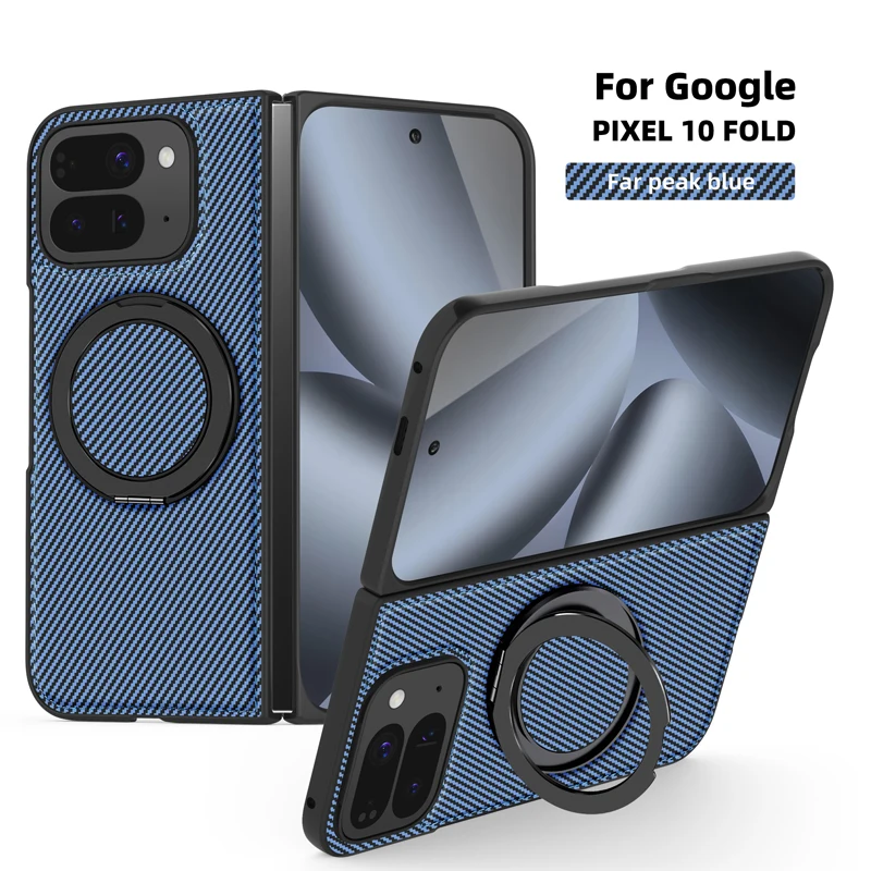 ELVEV Business Magnetic PU Leather Phone Cover with Carbon Fiber Texture and 360° Rotating Bracket
