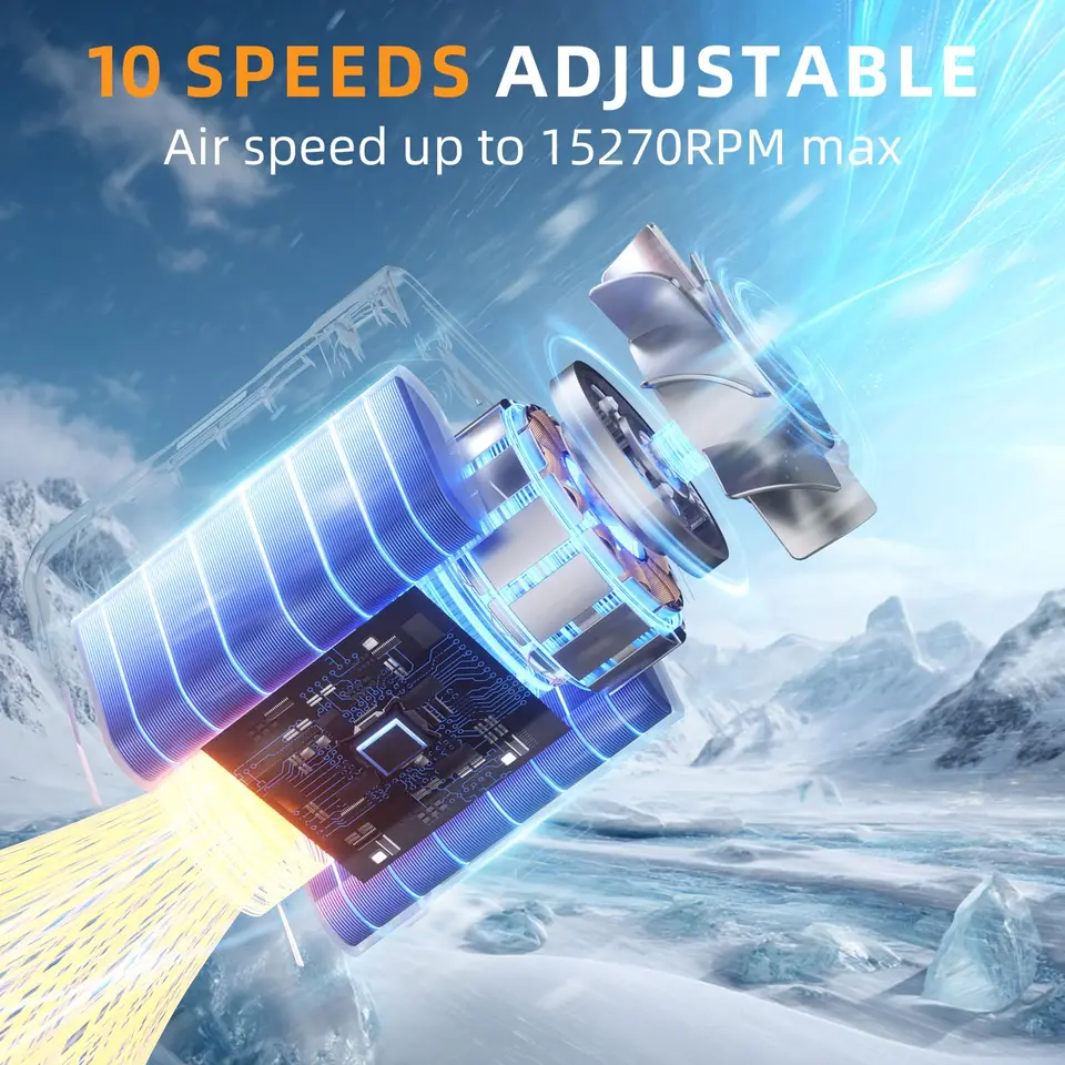 Portable Waist Fan Rechargeable, 10000mAh Battery Powered & 20H Runtime, 5-Speed Personal Fan With Lanyard, Flash Light, LED Display, Clip On Wearable Belt For Jogging Hiking Jobsite Warehouse - View #5