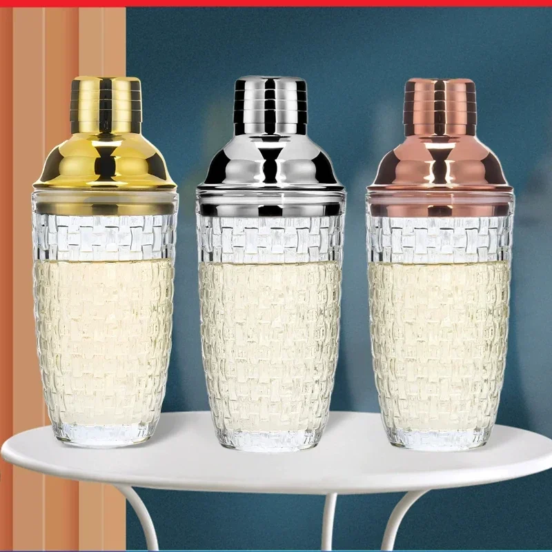 Glass Cocktail Shaker Sets Stainless Steel Lid Cocktail Cups Bartending Tools with Leakproof Steel Lid Strainer Bar Accessories