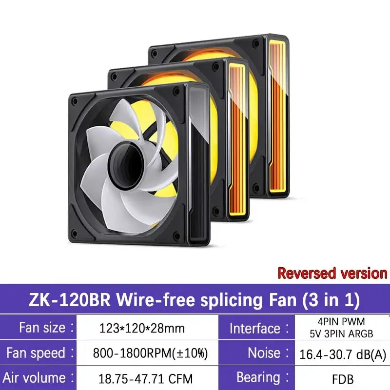 Jonsbo-コンピューターケースファン,3 in 1, 12cm, 120mm,リバース