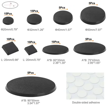 80pcs Various Shape Round Square Oval Model Bases for Warhammer Wargaming Table Games Plastic Black MB01M