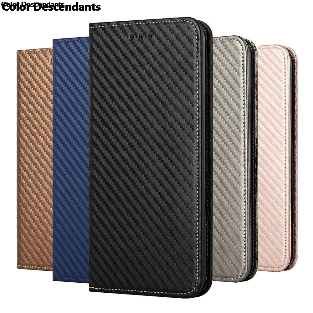 Premium Carbon Fiber Phone Case with Card Slot and Leather Flip Cover