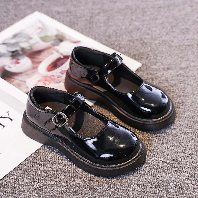 Girls Leather Shoes for School Party Wedding Kids Black White Princess Child's Simple Flats Fashion British Style Mary Janes New 4