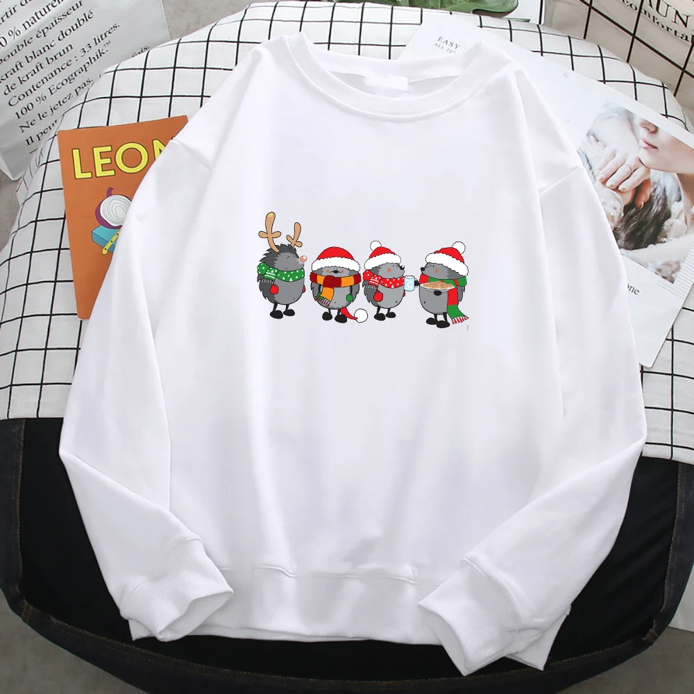 

Худи рождественское с рисунком ежика, подарок на Рождество, простая свободная уличная одежда, верёвочный пуловер, уличная мода, мужской спортивный костюм