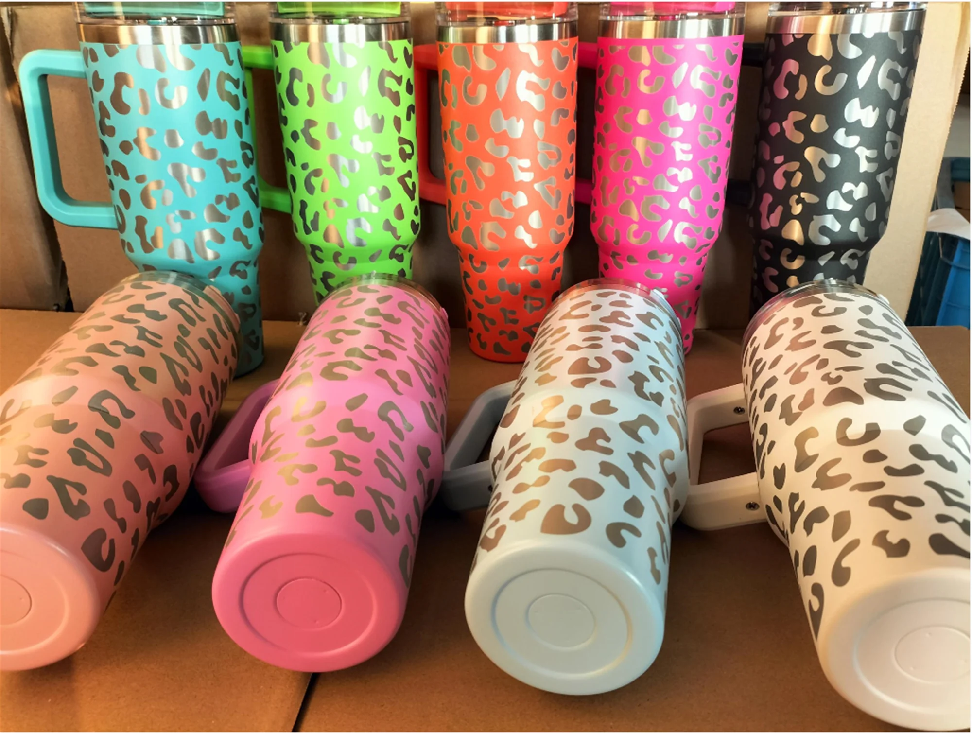 40 Oz Tumbler with Handle Leopard Print Car Mug with Straw Outdoor Sports  Travel Stainless Steel Thermos Customizable Gifts - AliExpress