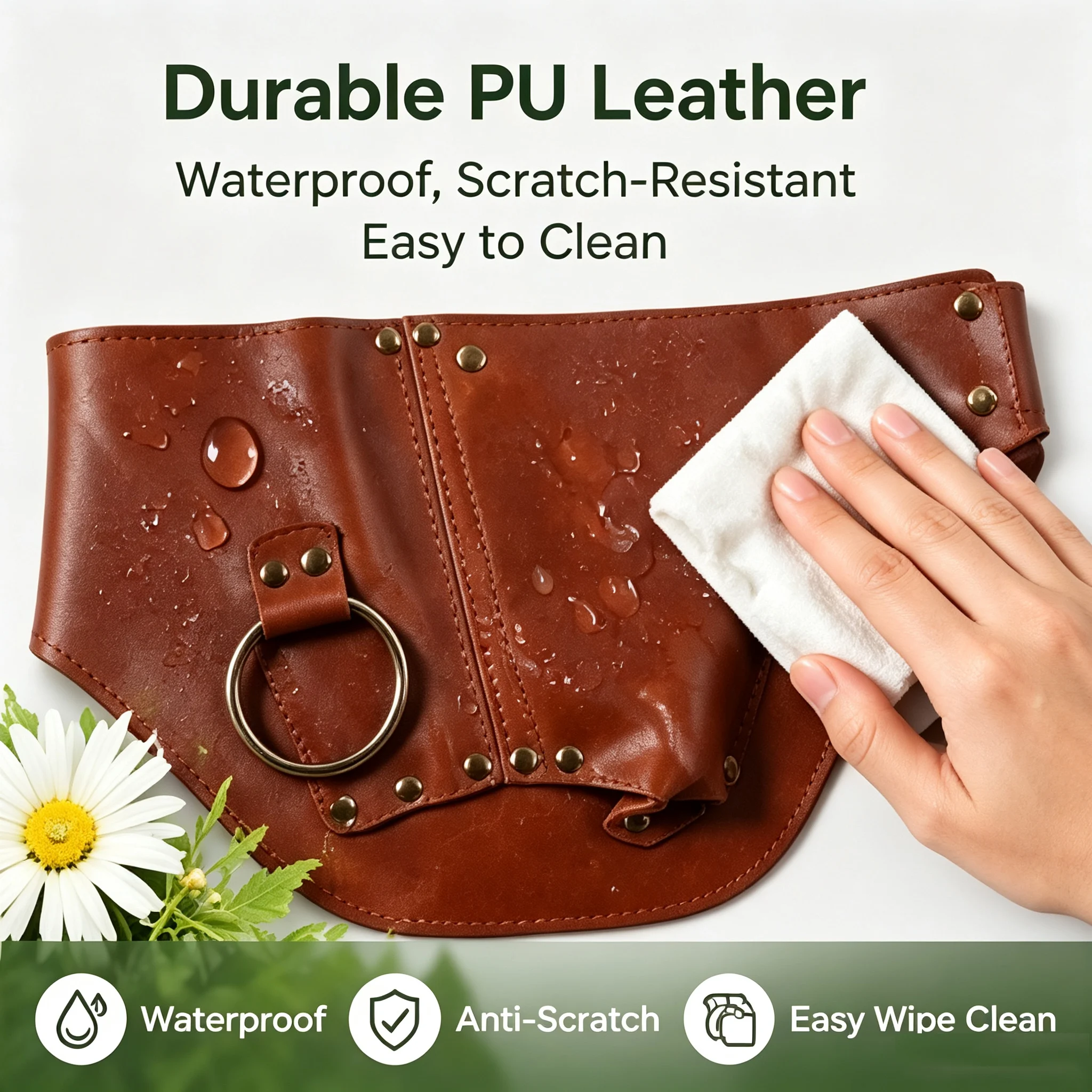 Adjustable PU Leather Garden Tool Storage Apron with Multi-Pocket Design