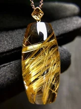 

Natural Gold Rutilated Quartz Barrel Pendant 32.7*17.3*15.6mm Rutilated Brazil Crystal Wealthy Stone Pendant 18K Gold AAAAAA