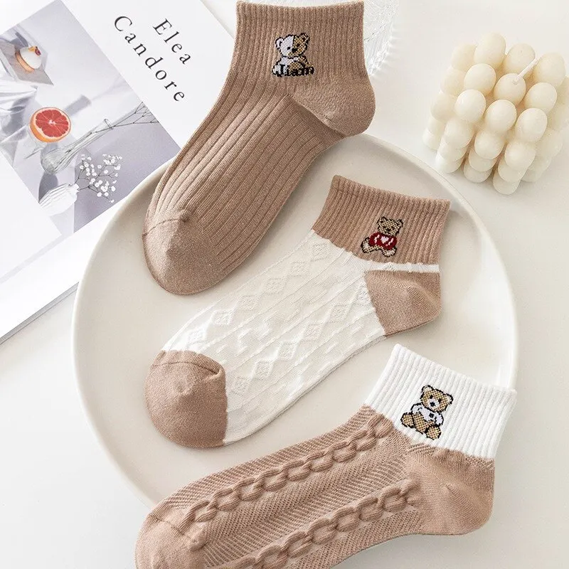 Womens Socks 5 Pairs Women Elegant Socks Retro Polyester Cotton Low Tube Girl Breathable Japanese Style Casual Stockings