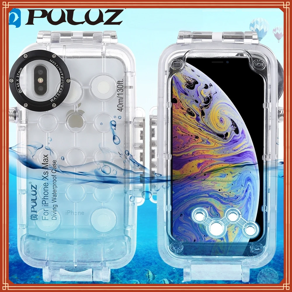 

PULUZ 40m/130ft Waterproof Case For iPhone XR XS MAX 7 8 7P 8P Diving Housing Photo Video Taking Underwater Cover Case