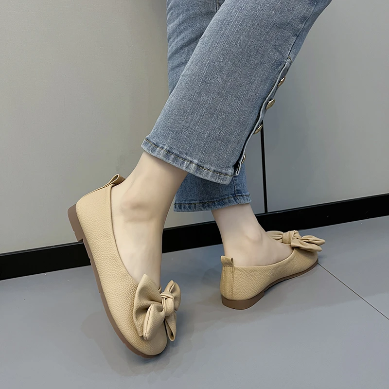 Women's Thin Sole Foldable Ballet Flats Women Travel Hotel Shoes Wide Foot Ladies Butterfly Knot Loafers Woman Orthopedic Shoes