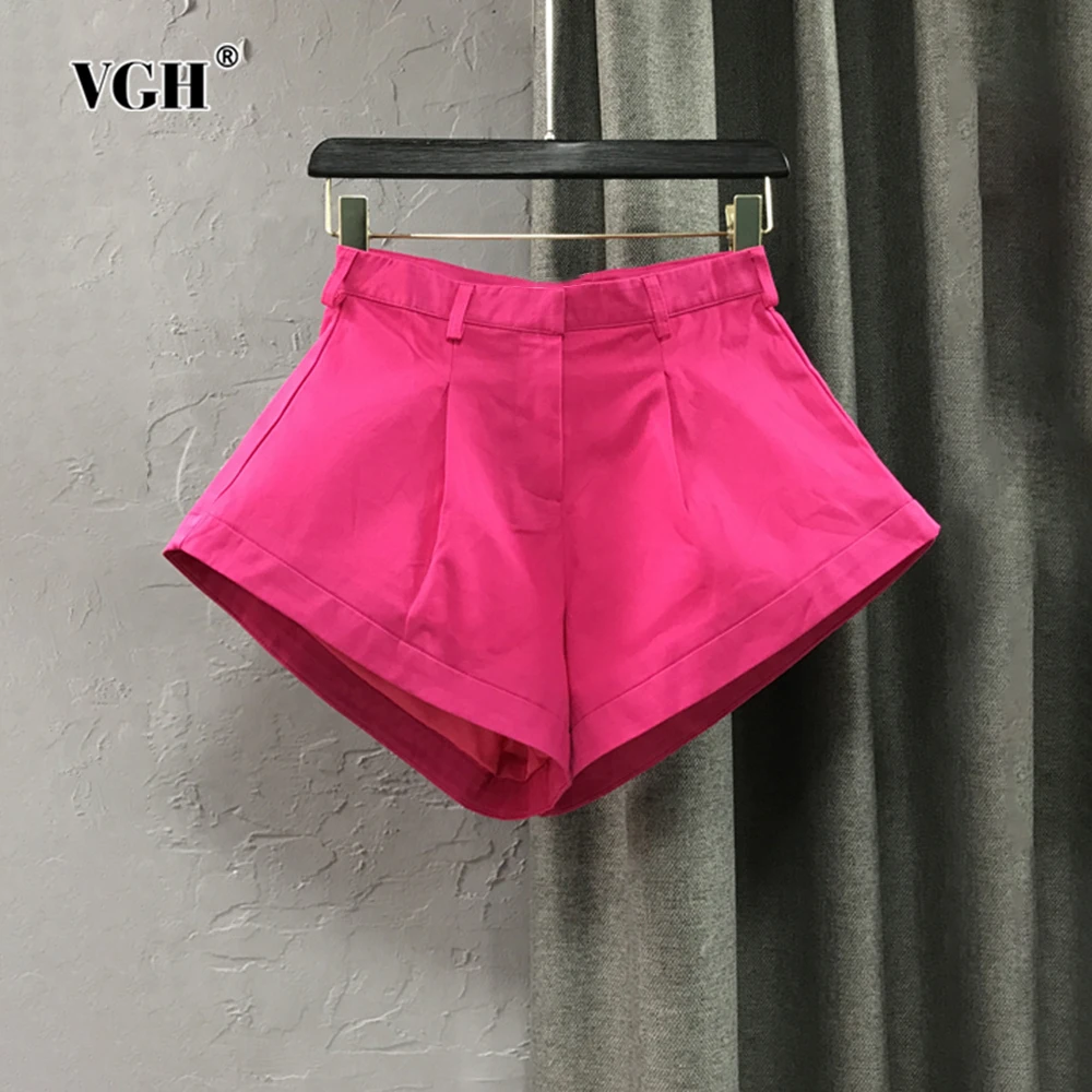 

VGH Solid Patchwork Pockets Casual Shorts For Women High Waist Minimalist Loose Short Pants Female Summer Clothing Fashion New