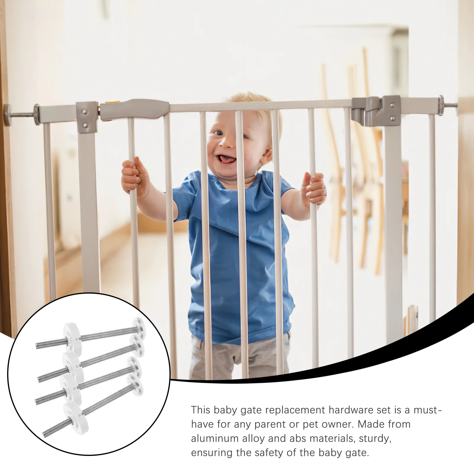 4Pcs Pet Door Bolt Baby Gate Replacement Parts Aluminum Alloy Mounting Hardware Safety Gates Doorways Threaded Rod Gate