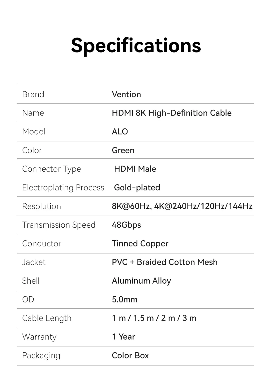 HDMI 2.1 Cable 8K/60Hz 4K/120Hz for PS5 Xiaomi TV Box High Speed Certified 8K@60