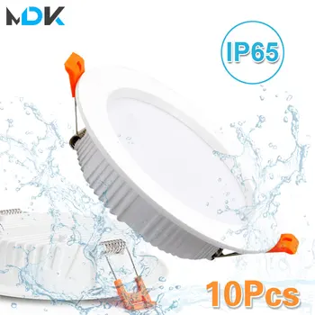 IP65 LED 방수 다운라이트 매입형 천장 램프, 주방 욕실 변기 스포트라이트, AC220V, 7W, 9W, 12W, 15W, DC12V, 10 개