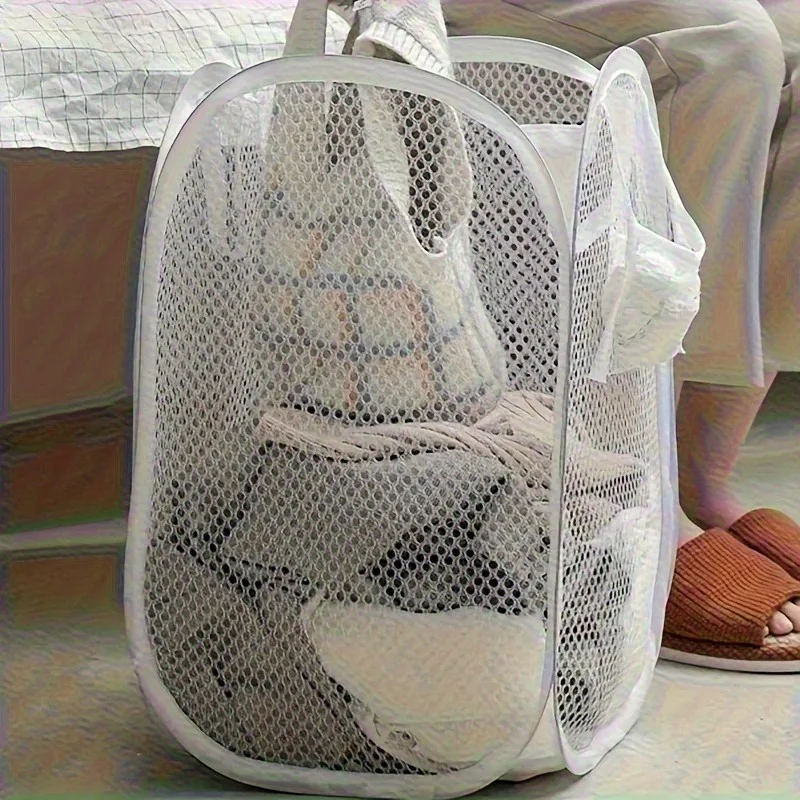 1 foldable pop-up laundry basket handle polyester mesh dirty laundry storage basket lightweight large capacity