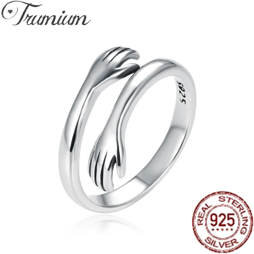 

Trumium S925 Sterling Silver Hug Hand Adjustable Rings for Women Best Friend His Big Loving Hugs Ring Couple Fine Jewelry