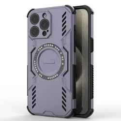 Rugged Magnetic Shockproof Armor Phone Case with Wireless Charging Compatibility for iPhone 15 (Purple)