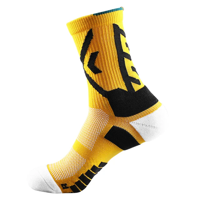 Men Women Fitness Basketball Running Bike Cycling Hiking Sport Socks Outdoor Football Soccer Compression Socks Trekking Socks Yellow- black