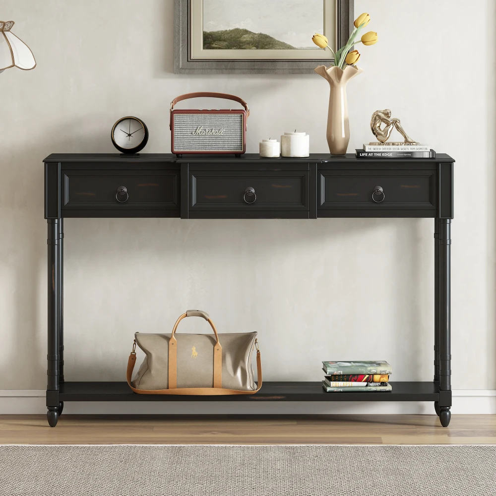 TREXM Console Table Sofa Table with Drawers for Entryway with Projecting Drawers and Long Shelf (Espresso, OLD SKU  WF189574AAB) 2