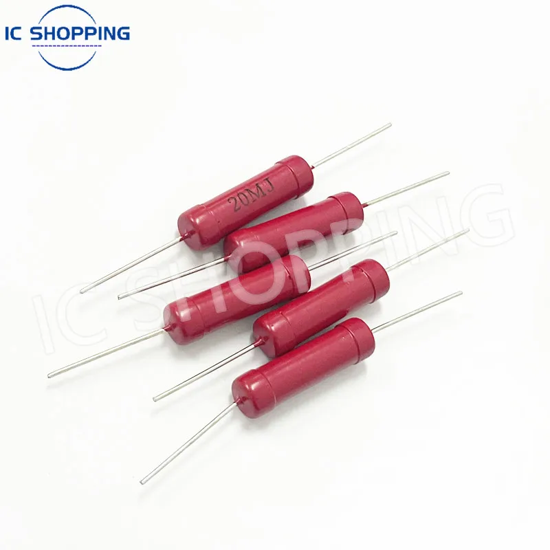 5pcs RI80 1W 2W 5W 10W Red Glass Glaze High-Frequency Non-Inductive High-Voltage Resistor 1K 2K 5K 10K 100K 200K 500K 1M 10M 50M