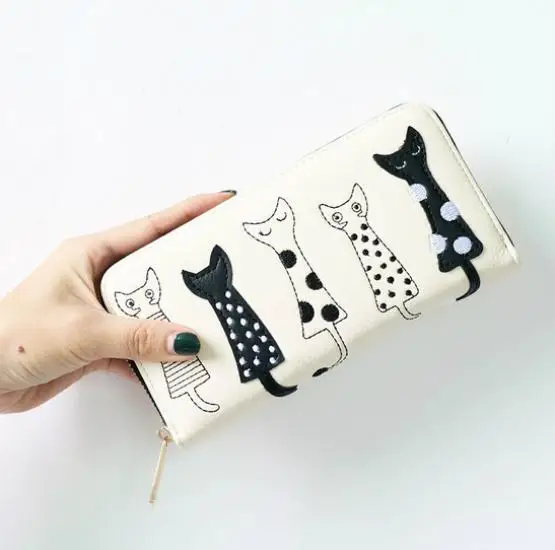 Cute Cat Female Purse Women Wallets for Cards Coin Phone Long Pu Leather Clutches