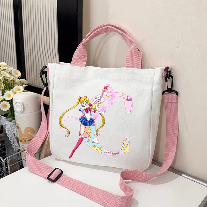 Chic Sailor Moon Crossbody Canvas Bag for Women - Cute Personalized Letter Handbag and Travel Pouch