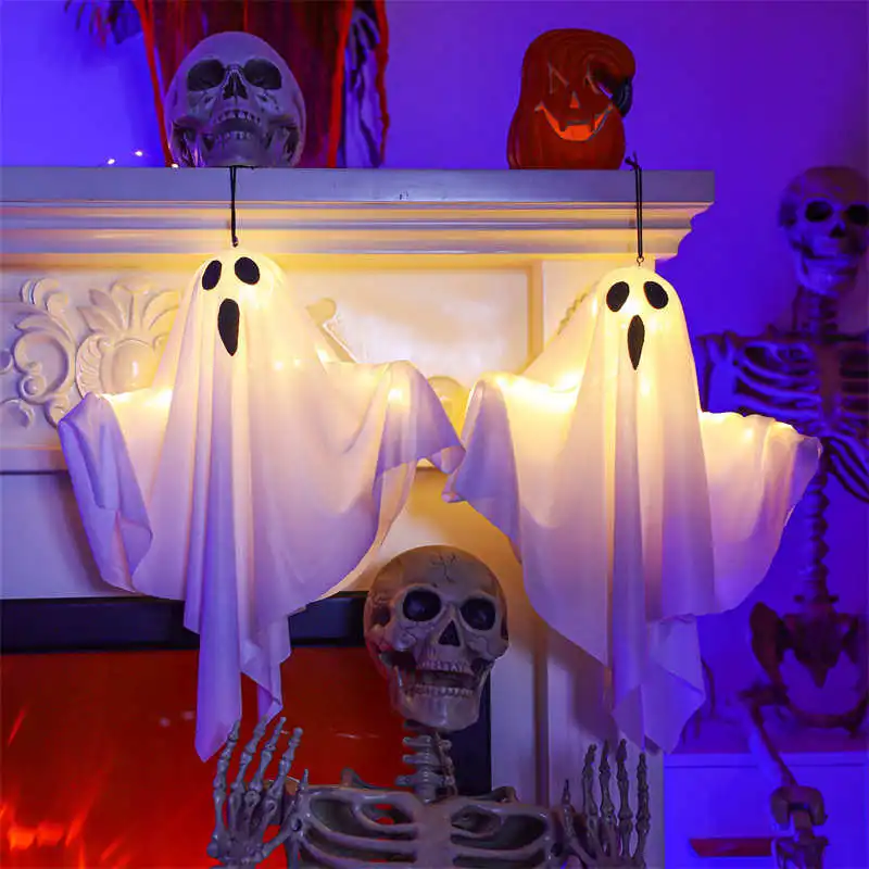 Illuminated Hanging Halloween Ghosts with LED Fairy Lights - Indoor/Outdoor Spooky Decor Prop