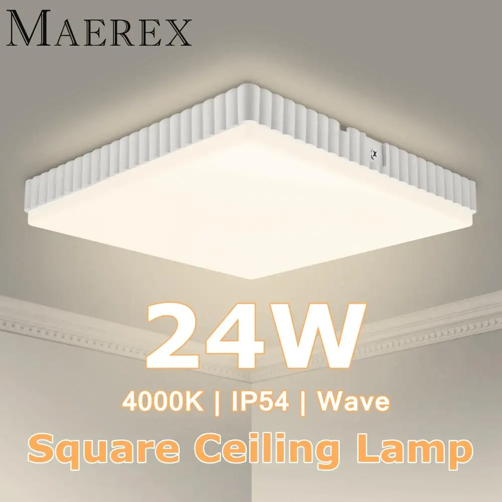 

24W Square Pattern Ceiling Lamp Modern Ultra thin Waterproof IP54 4000K Warm White LED Ceiling Light for Living Room Bathroom